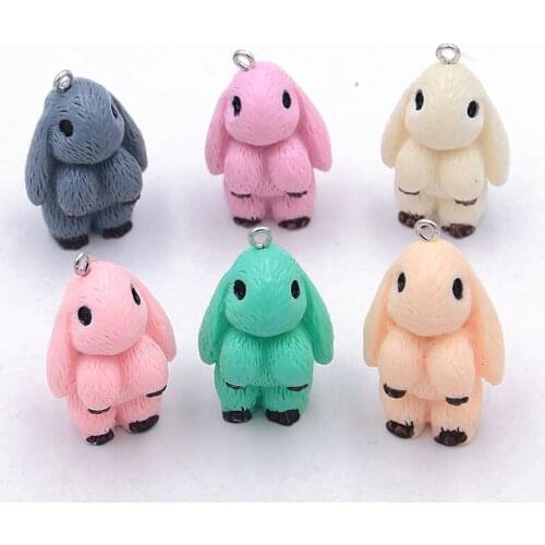 5Pcs 6 Color 20*30MM Rabbit Resin Earring Animal Charms Diy Findings 3D Phone Keychain Bracelets Pendant For Jewelry Making
