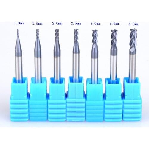 5Pcs HRC45 1mm-4mm Four Flutes Micro Solid Carbide Face End Mill CNC Milling Cutter Bits For Steel Milling