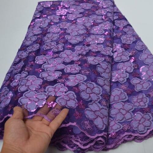 5yards/pc) high quality African tulle lace fabric lilac purple French net lace with sequins and embroidery for party FLP240