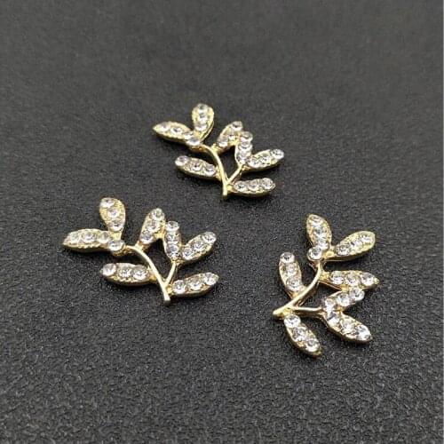 50pcs Tree Leaves Glitter Crystal Rhinestone Appliques For Headband strass Flatback Brooch Vintage Girls Hairpin Hair Clip Decor