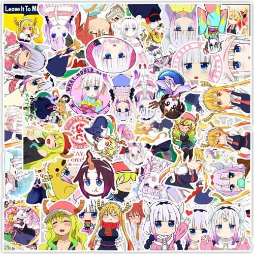 50Pcs/Pack Anime Miss Kobayashis Dragon Maid Stickers Cute Girl Decals for Skateboard Laptop Luggage Waterproof Car Sticker Toy