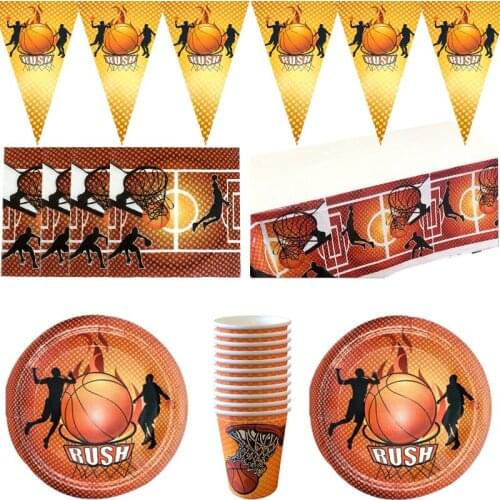 51Pcs/lot Happy Birthday Party Basketball Theme Plates Boys Favors Cups Napkins Tablecloth Baby Shower Decorate Towel Banner