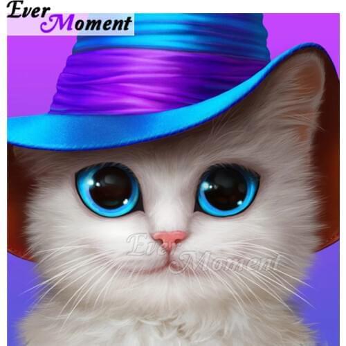 Ever Moment Diamond Painting Full Square Mosaic Cross Stitch Purple Hat Cat Picture Of Rhinestone Diamond Embroidery ASF1861