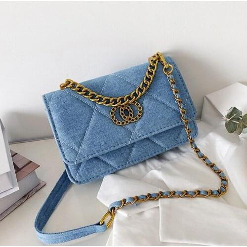 Branded Women Bag 2021 Fashion Denim Flap Shoulder Bags Metal Chain Female Crossbody Bag Luxury Handbags Ladies Clutches Purses