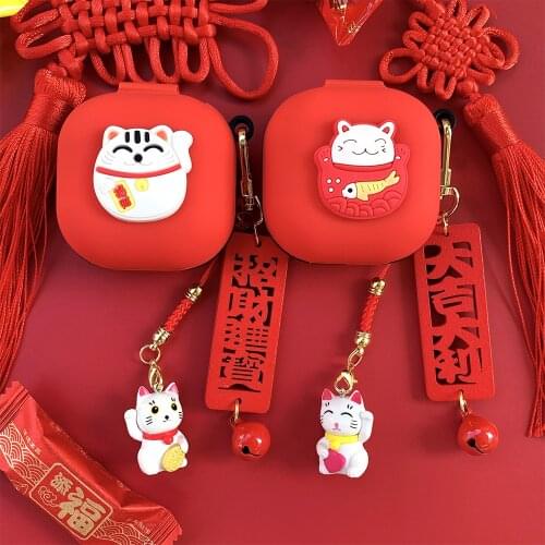 Cute Lucky Cat Cover for Samsung Galaxy Buds Live / Buds Pro / Buds/Buds Plus Case Wireless Bluetooth Earphone Case Accessories