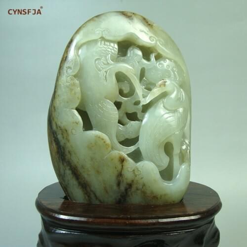 CYNSFJA Real Rare Certified Natural Chinese Hetian Seed Jade Longevity Crane Jade Decoration Hand Carved High Quality Best Gifts