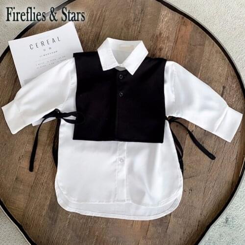 Spring Autumn girls 2 pcs set baby blouse dress + vest kids suits children clothes fashion streetwear black white 2 to 12 yrs