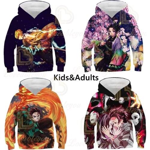 Demon Slayer Kids 3D Print Hooded Hoodies for Boys and Girls 3D Digital Printing Hooded Long-sleeved Streetwear Tops