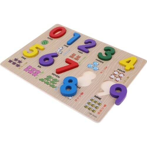 Wooden 0-9 Number Matching Puzzle Cognitive Toys Tool Kids Educational