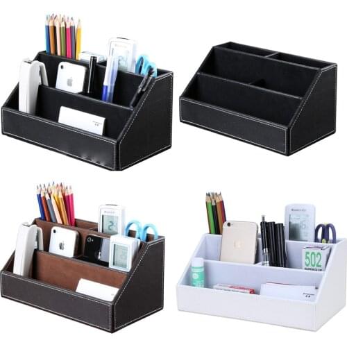 Home Office Wooden Struction Leather Multi-function Desk Stationery Organizer Storage Box, Pen,Business Name Cards,Note Paper