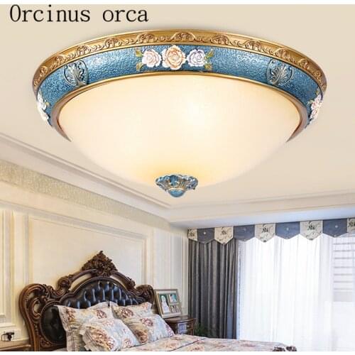 European simplified antique ceiling lamp dome Room Restaurant bedroom balcony American Creative carving glass ceiling light