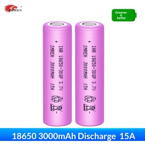 IMREN New Original 18650 3.7V 3000mAh Discharge 15A 30QP INR Rechargeable Battery Li-ion Battery for Flashlights Headlamps Toys