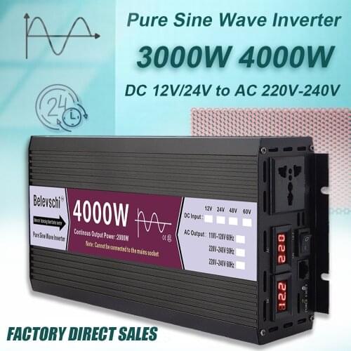 Pure Sine Wave Inverter 12V 24V 220V 2000W 3000W 4000W DC 12V 24V To AC 220V Voltage Transformer Converter Solar LED Inverter