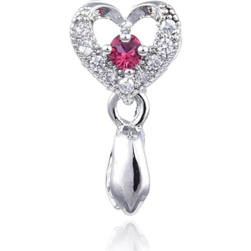 KAMAF 10PCS/pack 17*9mm Fashion simple love set zircon clip earrings pendants for jewelry making As valentines day gift