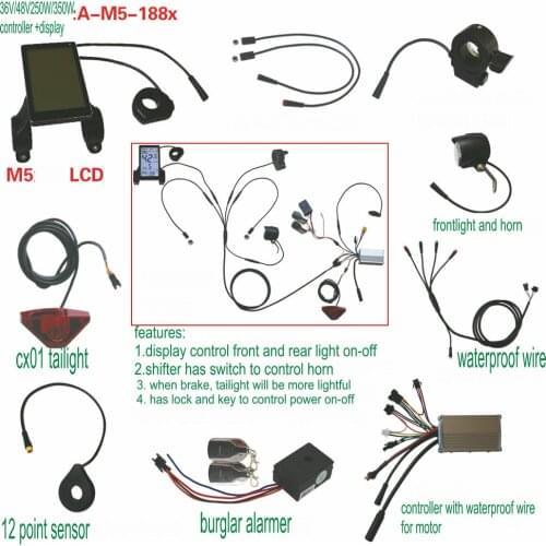 Conversion Kit for Electric Bike Scooter MTB 36V48V60V DISPLAY M5+250W350W CONTROLLER+SHIFTER+PAS SENSOR+LIGHT+WATERPROOF WIRE