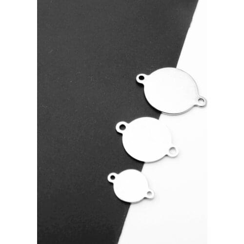 2Holes Round Blank Tags Stainless Steel Connectors Spacer Jewelry Accessories 10mm 15mm 18mm