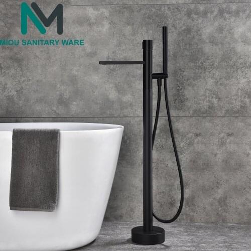 Brass Black Floorstanding Bathtub Faucet Set Dual Ceramic Handle Floor Mounted Claw Foot Bath Tub Mixers Swive Spout Tub Faucet