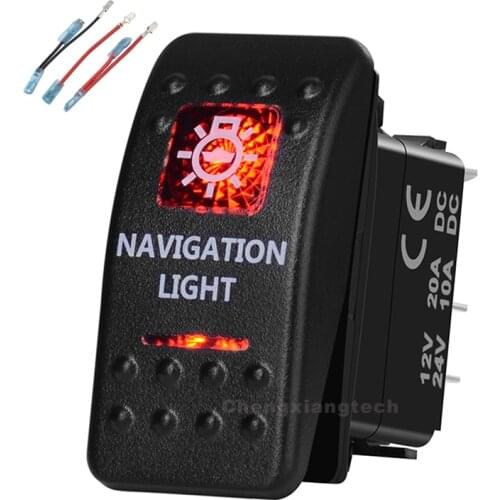 Navigation Light Printed Rocker Switch Red Led 5P on-off Single Pole Single Throw Waterproof Car Boat 12v/24v+Jumper Wires Set
