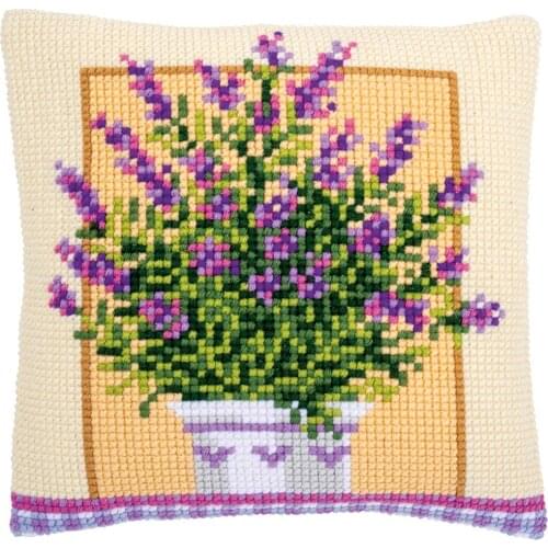 DIY Cross Stitch Cushion Cover Lavender In Pot Needlepoint Kit Printed Canvas Chunky Yarn Cross-stitch Pillow Case Arts & Crafts