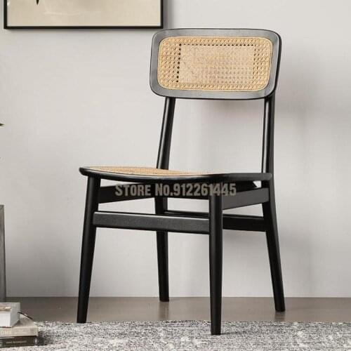 Nordic Minimalist Design Rattan Dining Chair Household Dining Table And Chair Solid Wood Backrest Chair Ins Net Red Desk Chair