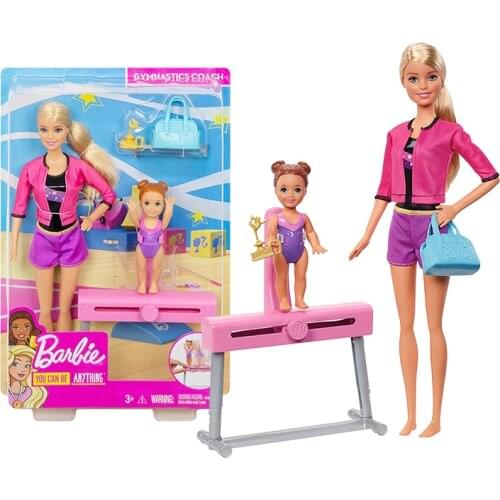 Genuine Barbie Gymnastics Coach Set Girl Toy Mummy and Baby Barbie Kids Toy Gift