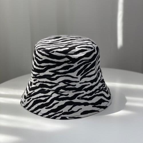 Summer Bucket Hats Women Black White Zebra Striped Print Bucket Hats Reversible Fisherman Caps for Women Men Panama Gorras