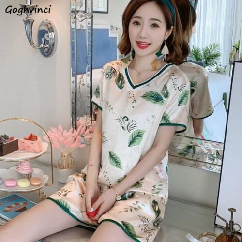Pajama Sets Women Printed V-neck Shorts Womens Korean Style Summer Thin Breathable Homewear Sleepwear Pyjamas Elegant Sweet New