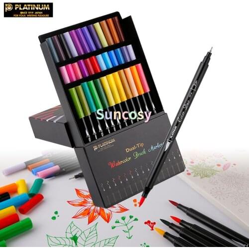 PLATINUM dual tip watercolor brush marker - Brush tip and Needle tip,design Creation Pen DIY Scrapbook Color Marker Pen
