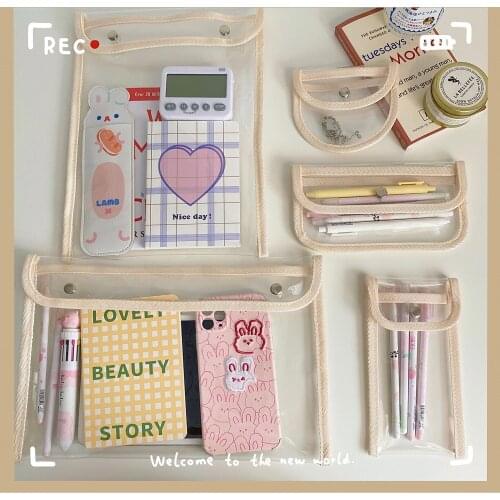 Kawaii Transparent File Bag Snap PVC Large Capacity Ipad Storage Bag Pen Bag School Sundries Bag Coin Purse Wallet Pouch