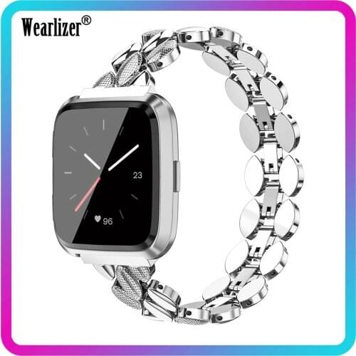Wearlizer Solid Stainless Steel Watch Strap for Fitbit Versa Band Bracelet Replacement Metal Sport Watchband for Fitbit Versa 2
