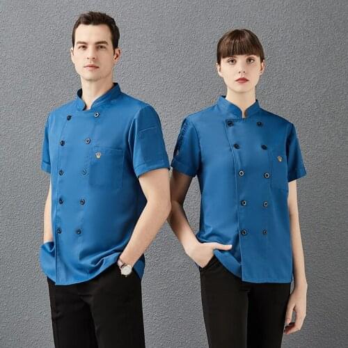 Catering Restaurant Short Sleeve Chef Jacket Unisex Hotel Pastry Cooking Kitchen Bakery Canteen Breathable Cook Uniform Workwear