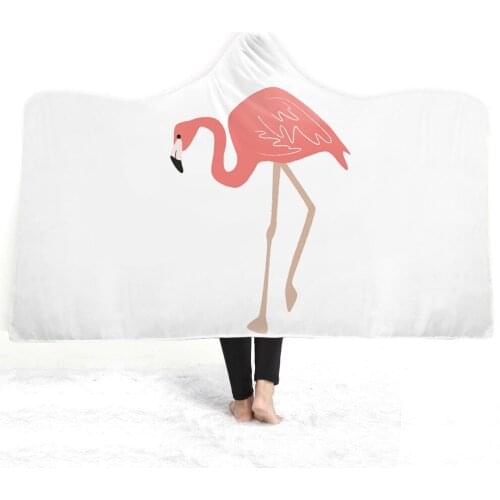 Tropical Plants Flamingo Printed Kid Hooded Blanket for Adults Warm Wearable Fleece Woman Soft Throw Blanket Microfiber Sofa