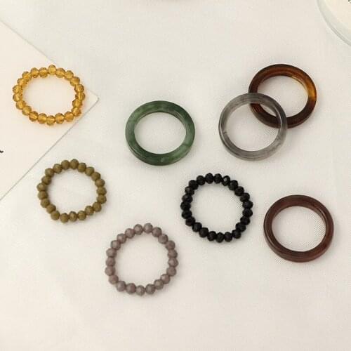 Vintage Geometric Round Resin Ring Fashion Glass Beads Rings for Women Multi Color Stretch Rope Index finger ring Party Jewelry