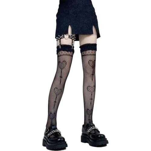 Japanese Lolita Kawaii Stockings Girl Harajuku Gothic Cute Lace Mesh Anime Cosplay Over Knee Thigh High Small Fishnet Long Socks