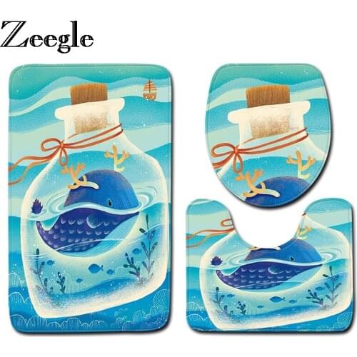 Zeegle Cartoon Mat For Toilet Bathroom Carpet Set Anti-slip Bath Rugs Bathroom Mat Absorbent Bath Mat Shower Carpet Floor Rugs