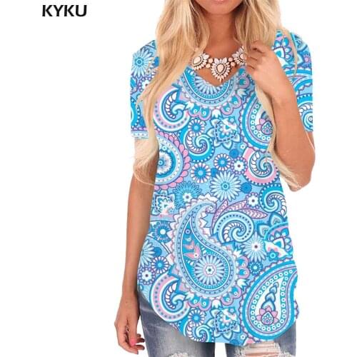 KYKU Flower T-shirt women Abstract V-neck Tshirt Psychedelic T-shirts 3d Womens Clothing Hip hop Cool Style High Quality