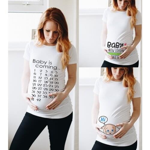 Women T-shirt Soft Tops Pregnancy Casual Short Sleeve Maternity T Shirt Clothes Baby Is Coming Ladies Summer Pregnant Shirts