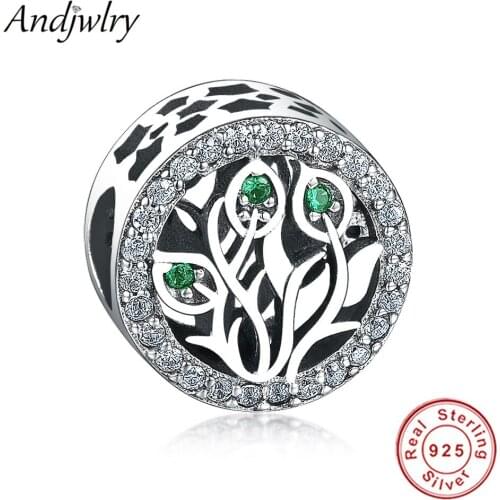 Fit Charms Bracelets Silver 925 Original The Tree of Life With Green CZ Beads for DIY Jewelry Making Women Berloque