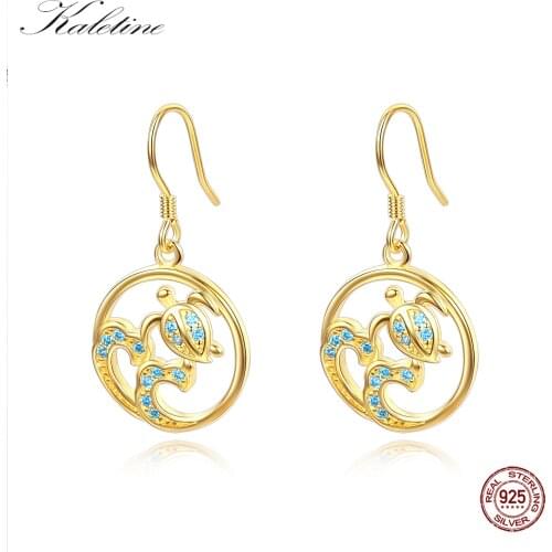 Kaletine Round Cute Tortoise Yellow Gold Earings Fashion Jwelry 925 Sterling Silver Earrings 2018 Women Accessories Kids Jewelry