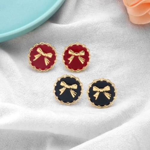Simple Elegant Bow Earrings For Women Cute Red Black Bowknot Round Stud Ears 2021 New Female Accessories