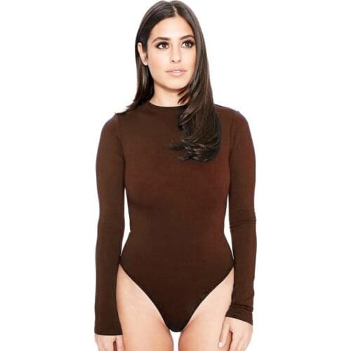 Wendywu Fashionable Sexy Women Long Sleeve Stretch Leotard Wine Red Bodycon Bodysuit