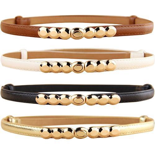 Women Faux Leather Belt Gold Tone Alloy Buckle Thin Girdle Waistband Adjustable