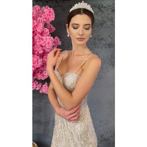 Womens Beige Fully Embroidered Rope Strap Fish Wedding Dress Heart Collar New Season Bridal Dress Elegant & Quality Bridesmaid