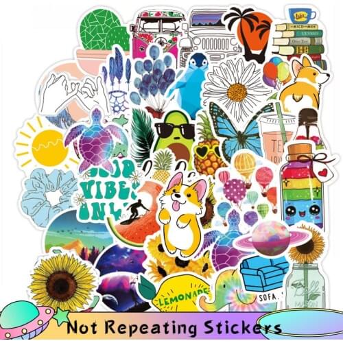 10/53pcs/lot Ins Style Cartoon Vsco Sun Flower Stickers For Tablet Laptop Refrigerator Motorcycle Suitcase Skateboard