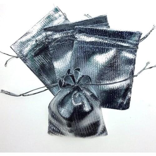 100pcs/lot 5x7cm Golden Silver Color Drawstring Organza Pouches Candy Jewelry Gift Packaging Display Bags