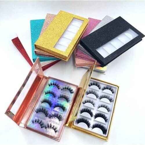 13mm-18mm Full Strip Mink Eyelashes 5 Pairs/set Thick Long Diamond Eyelash 3D Real Mink Lashes Vendor Custom Lash Book Packaging