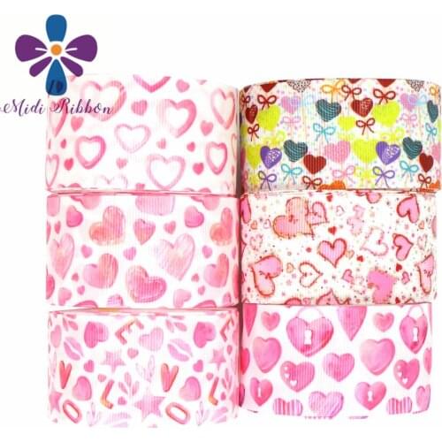 16mm-75mm Happy Valentines Day Pink Love Star Heart Printed Grosgrain/Foe Ribbon DIY Hair Bowknots 50yards/roll