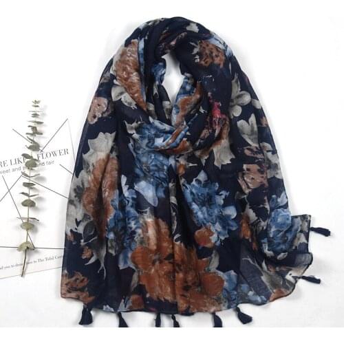 2021 Fashion Newest Floral Pattern Cotton Tassel Scarf 10pcs/lot