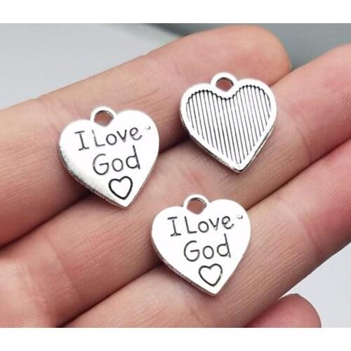 30pcs/lot--17x17mm, heart cham,Antique silver plated I love god Charms,DIY supplies,Jewelry accessories