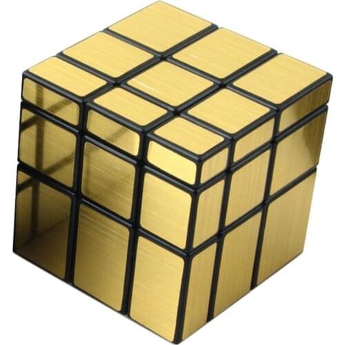 3x3x3 Speed Mirror Surface Magic Cube Puzzle Twist Educational Brain Trainer Toy Gold Kid Toy Gift IQ Game Black ABS 57mm Smooth